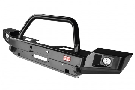 Бампер передний Jeep Wrangler JK 2006+ с доп. фарами и центральной защитной дугой
